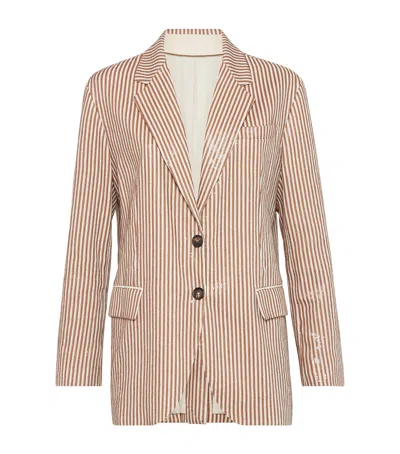 Brunello Cucinelli Linen Sequin-stripe Blazer In Yuta