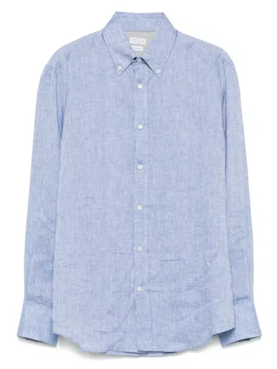 Brunello Cucinelli Linen Shirt In Blue