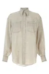 Brunello Cucinelli Beige Shirt With Chest Pockets And Monile Decorations In Linen Woman In Neutral