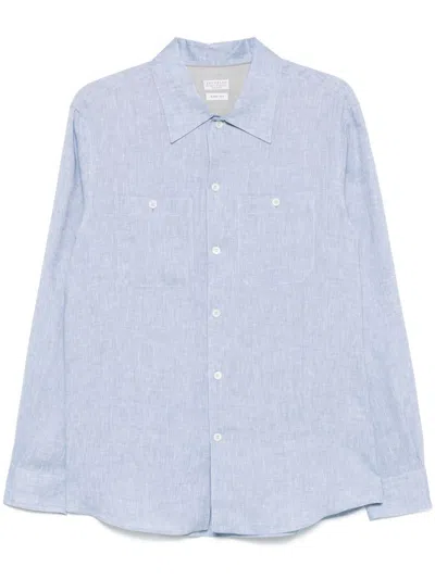 Brunello Cucinelli Linen Shirt In Blue