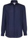 Brunello Cucinelli Men's Linen Easy Fit Shirt With Spread Collar In 蓝色