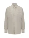 Brunello Cucinelli Beige Shirt With Chest Pockets And Monile Decorations In Linen Woman In Neutral