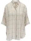 Brunello Cucinelli Linen Checked Shirt Short Sleeves In Beige