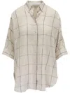 Brunello Cucinelli Linen Checked Shirt Short Sleeves In Beige