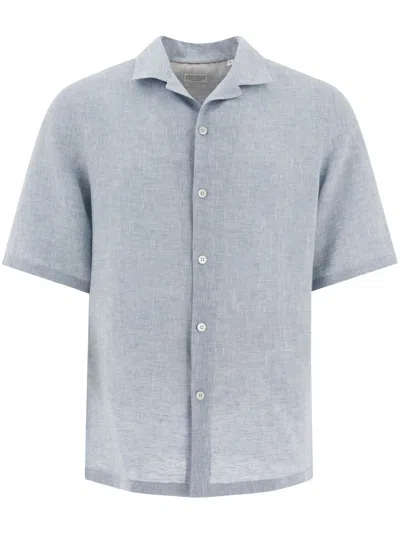 Brunello Cucinelli Linen Shirt In Blau