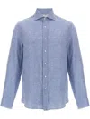 Brunello Cucinelli Linen Shirt With Button Cuffs And Collar In Blau