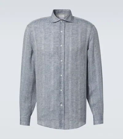 Brunello Cucinelli Linen Shirt In Blue