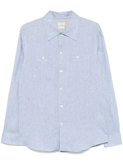 Brunello Cucinelli Light Blue Long Sleeves Linen Shirt In Gray
