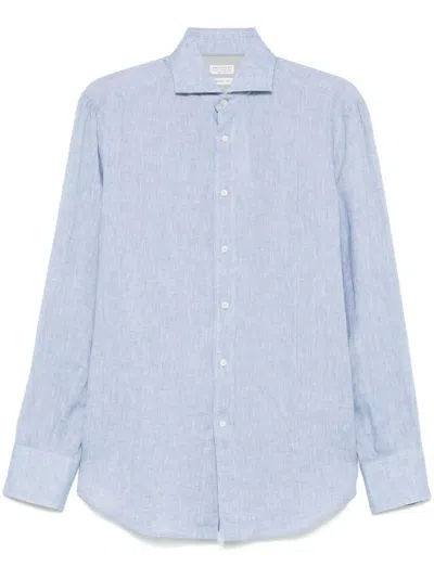 Brunello Cucinelli Linen Shirt In Blue