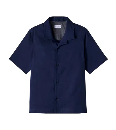 Brunello Cucinelli Kids' Linen Shirt In Blue