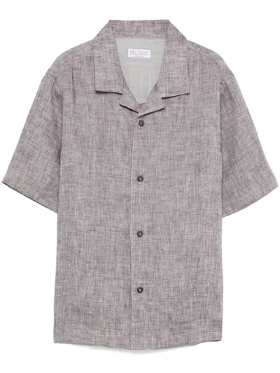Brunello Cucinelli Kids' Linen Shirt In Brown