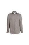 Brunello Cucinelli Men Linen Shirt In Brown