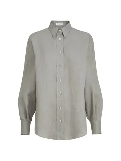 Brunello Cucinelli Linen Shirt In Gray