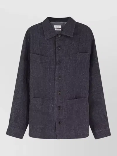 Brunello Cucinelli Linen Shirt Easy Fit Four Pockets In Blue