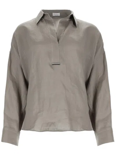 Brunello Cucinelli Camicia In Lino In Green