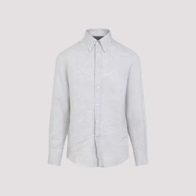 Brunello Cucinelli Linen Shirt In Grigio Chiaro