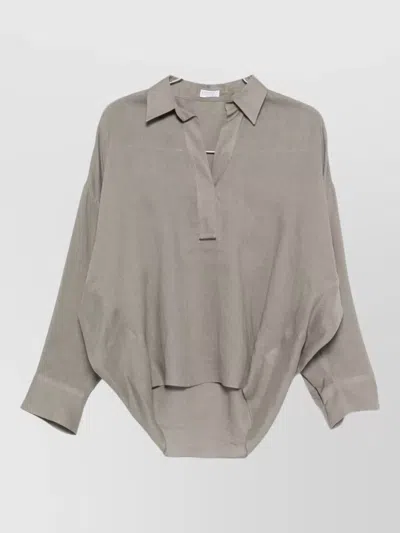 Brunello Cucinelli Linen Shirt Long Sleeves Collared Neck In Gray