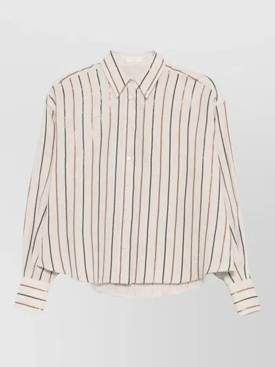 Brunello Cucinelli Linen Shirt Long Sleeves Striped Pointed Collar In Multi