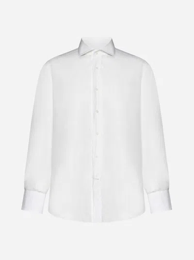 Brunello Cucinelli Slim Cotton Twill Shirt In Natural White