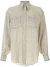 Brunello Cucinelli Beige Shirt With Chest Pockets And Monile Decorations In Linen Woman In Neutral