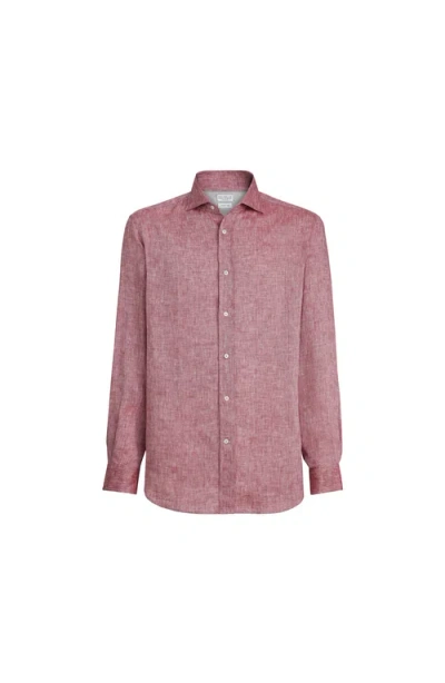 Brunello Cucinelli Spread-collar Linen Shirt In Red