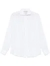 Brunello Cucinelli Men Chalk Stripe Linen Easy Fit Shirt With Spread Collar In White