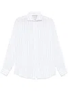 Brunello Cucinelli Men Chalk Stripe Linen Easy Fit Shirt With Spread Collar In White
