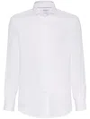 Brunello Cucinelli Button-down Collar Cotton Shirt With Curved Hem In White