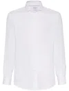 Brunello Cucinelli Button-down Collar Cotton Shirt With Curved Hem In White