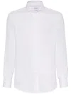 Brunello Cucinelli Button-down Collar Cotton Shirt With Curved Hem In White