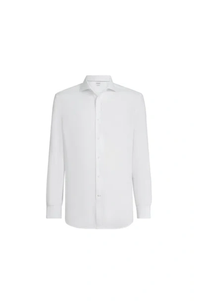 Brunello Cucinelli Button-down Collar Cotton Shirt With Curved Hem In White