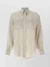 Brunello Cucinelli Beige Shirt With Chest Pockets And Monile Decorations In Linen Woman In Neutral