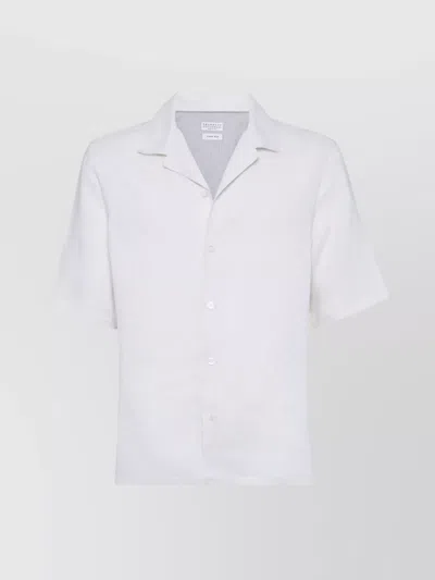 Brunello Cucinelli Linen Shirt With Cuban Collar And Short Sleeves In White