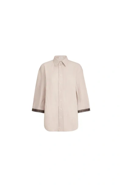 Brunello Cucinelli Linen Shirt With Dazzling Cuffs In Neutral