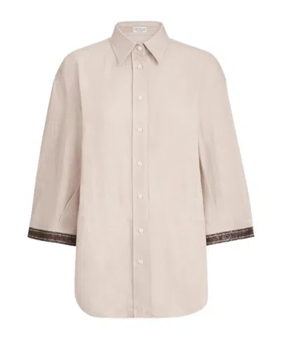 Brunello Cucinelli Linen Shirt With Dazzling Cuffs In Yuta