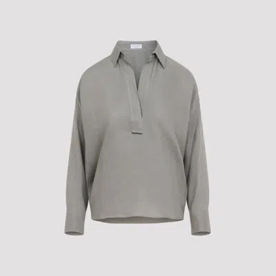 Brunello Cucinelli Linen Shirt With Monili For Woman In Gray
