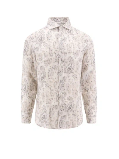Brunello Cucinelli Linen Shirt With Paisley Motif In Beige