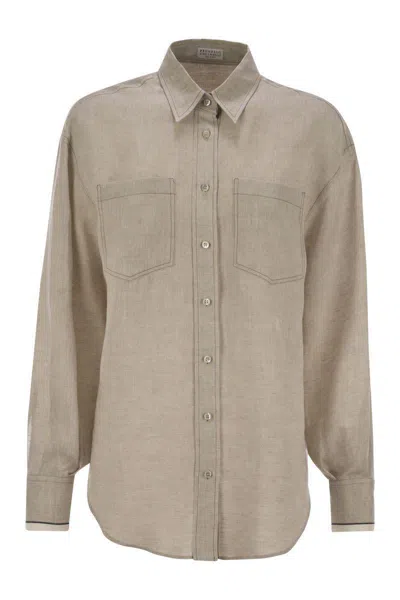 Brunello Cucinelli Linen Shirt With Shiny Cuffs In Beige