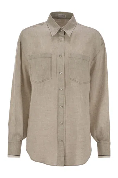 Brunello Cucinelli Linen Shirt With Shiny Cuffs In Neutral