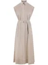 Brunello Cucinelli Linen Chemisier Short Sleeves Long Dress In Beige In Beige