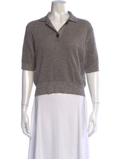 Pre-owned Brunello Cucinelli Linen Short Sleeve Polo In Grey/metallic