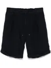 Brunello Cucinelli Men Garment-dyed Bermuda Shorts In Linen Gabardine With Drawstring And Pleat In Blue