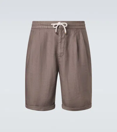 Brunello Cucinelli Linen Shorts In Brown