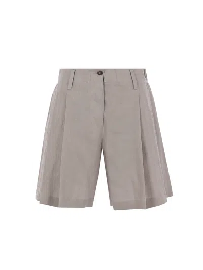 Brunello Cucinelli Linen Shorts In Gray