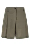 Brunello Cucinelli Women Tailored Linen Bermuda Shorts With Double Pleats In Green