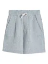 Brunello Cucinelli Striped Organic-linen Shorts In Grey