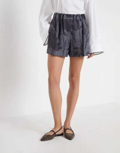 Brunello Cucinelli Dark Grey Linen Shorts In Black