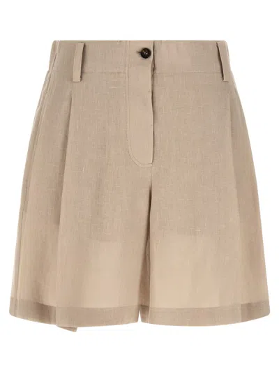 Brunello Cucinelli Linen Shorts Pleated Front Belt Loops Pockets In Neutral