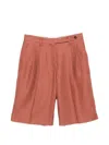 Brunello Cucinelli Linen Shorts Pleated Design Belt Loops Pockets In Orange