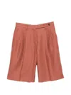 Brunello Cucinelli Linen Shorts Pleated Design Belt Loops Pockets In Orange
